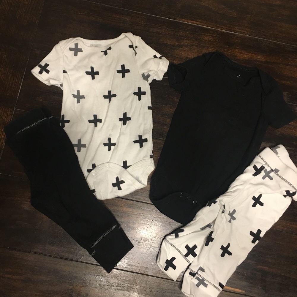 2 bodysuits and 3 pairs of pants